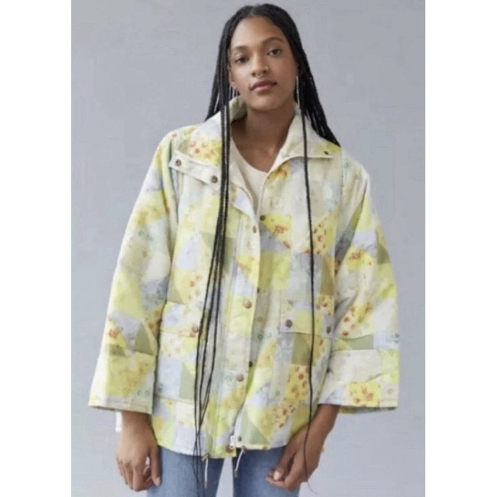 URBAN OUTFITTERS Kit Yellow Floral Patchwork Oversized Puffer Jacket SZ XS